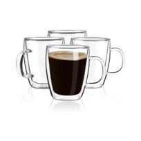 Double walled coffee cup (4-Pcak) 16 oz transparent cup with handle, insulated, cappuccino, tea, heat-resistant latte cup 401-500ml