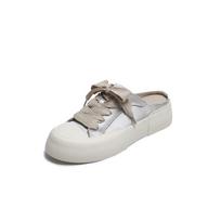 Lazy bag head half slippers, satin platform white shoes lace up, lazy board shoes sandals women 34 sidabras