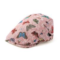 Women's British Retro Beret Butterfly Print Peaked Cap rožinė