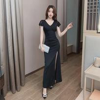 2025 Spring/Summer Sexy Low-Cut Slimming Evening Lace Gown S juoda