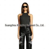 Chic Black Lace-Up Patchwork Slim-Fit Pullover with Chain Straps Small juoda