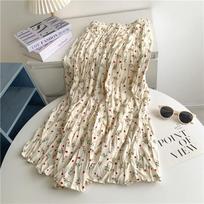 Pleated Floral Midi Skirt - Korean Style, Slimming A-line for Women One Size