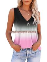 2024 Women's Sleeveless Loose Casual Gradient V-Neck Vest Top Double Extra Large rožinė