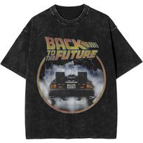 Harajuku Back To The Future Delorean Car Merch Shirts Washed Style Men Women T-Shirt Retro Top Tees Streetwear Ins Y2k S