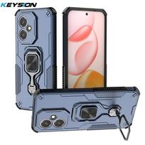 KEYSION Shockproof Armor Case for HONOR 400 Pro 5G Silicone+PC Upright Metal Live Ring Stand Phone Cover for Huawei Honor 400 5G for Honor 400 mėlyna