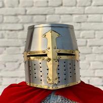 Viduramžių kryžiuočio šalmas plieninis žalvarinis riterio šarvai Ren Faire Cosplay šalmas LARP rekonstrukcijos įranga kolekcinis vikingų šalmas gray
