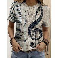Women's Retro Piano Keys and Notes Print T-Shirt S