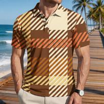 Men’s Loose Fit Casual Plaid Print Short Sleeve Polo Shirt with Turn Down Collar for Everyday Wear L ruda