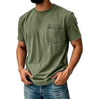 Men Vintage Washed Short Sleeve T Shirt Crew Neck with Chest Pocket Casual Loose Fit Soft Fabric Classic Style XL
