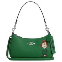 COACH PEANUTS co-branded Teri 24 printed pattern hardware pebbled leather shoulder crossbody handbag medium women's green auksas