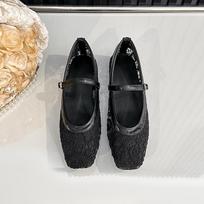 Women's Mesh Ballet Flats Mary Jane Shoes Slip On Casual Breathable Ballerina Flats for Women Summer Square Closed Toe Mary Jane Flats Dress Shoes 35 juoda