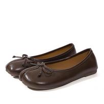Ballet Flats Women Split Toe Mary Janes French Chic Leather Soft Sole Slip On Shoes Minimalist Comfort Office Loafers Bows 38