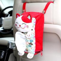 1PC Multifunctional Lucky Cat Hanging Tissue Box for Car Cartoon Paper Towel Bag Napkin Tissue Box Stripe panda red