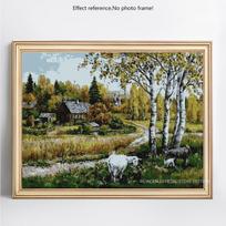 „Pasidaryk pats“ kryžminio dygsnio deimantinis piešimas beržų miške Viso ekrano peizažas, pilnas apvalus deimantinis siuvinėjimas 20X30CM