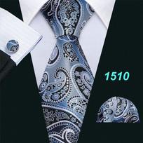 Pilki kaklaraiščiai vyrams 8 dizaino Paisley dryžuotas languotas šilko kaklaraištis Hanky ​​rankogalių segtukų rinkinys Barry.Wang N-1510