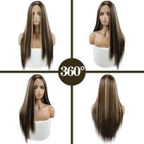 Miss Wig Black and Gold Wig Synthetic Wig for Women Natural Lace Middle Part Wig Heat-resistant Fiber Natural Look Wig