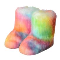 Women's Flat-heel High-top Imitation Fur Boots Warm Solid Color Winter Yellow Deep Mouth Round Toe Mid-tube Snow Boots 44