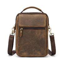„Crazy Horse Leather“ vyriškas laisvalaikio kelionių pečių krepšys Madingas kryžminio kūno krepšys 8 colių „Pad Tote Mochila“ krepšys ruda
