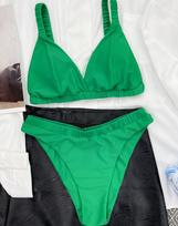 Seksualus moteriškas maudymosi kostiumėlis, vienspalvis tvarsčių bikinio rinkinys Brazilijos maudymosi kostiumėliai Paplūdimio apranga S žalia