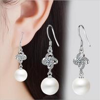 Luxury Crystal Pearl Women Drop Earrings Jewelry Charm 925 Sterling Silver Earrings for Women Girl Valentine's Day Gift gray