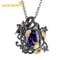 SACE GEMS Prabangūs vintažiniai ametisto pakabukai moterims, tuščiavidurio dizaino išskirtiniai gėlių vynmedžio auskarai vakarinio vakarėlio papuošalai violetinė