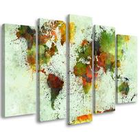 Five piece picture canvas print Abstract World Map Coloured 100x70 žalia