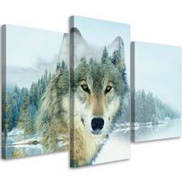 Trijų dalių paveikslų spaudinys ant drobės Wolf Animal Nature 60x40 mėlyna