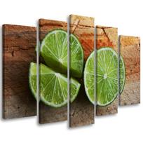 Penkių dalių paveikslų spausdinimas ant drobės Lime Fruit 100x70 žalia