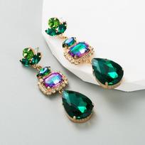 Women's Drop Alloy Hollow Inlaid Color Crystal Geometric Creative Temperament High Quality Earrings OneSize žalia