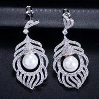 CMM Luxury Bohemian Jewelry Micro Pave Cubic Zirconia Big Artificial Pearl Long Dangle Earrings for Women sidabras