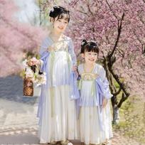 Hanfu mergina kiniško stiliaus audinio vasarinė suknelė Antikvarinis Tang kostiumas super fėjos kostiumo suknelė mažos mergaitės undinėlės princesės sijonas apatinis trikotažas XXS