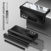 Aliuminis Samsung Galaxy Z Fold 3 5g dėklas Grūdintas stiklas Metalinis lankstas Rašiklio lizdas Stovas Apsauginis dangtelis Ekrano apsauga Case & Screen Protector juoda