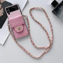 Odinis kortelių paketas Crossbody Lanyard telefono dėklas, skirtas Samsung Galaxy Z Flip 3 Flip 4 Z Flip4 Flip3 5g mielas grandinės apsauginis dangtelis For-Galaxy Z Flip 4 gray