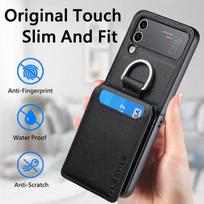 Neslystantis odinis dėklas su piršto žiedu Samsung Z Flip 4 Zflip4 telefonui, skirtas Samsung Galaxy Z Flip 4 5g Flip4, su kortelių laikikliu ir piniginės dangteliais for Samsung Z Flip 4 juoda