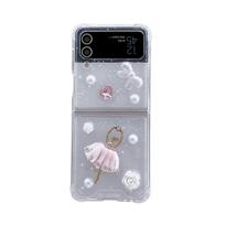 For Samsung Galaxy Z Flip 4 3 Case Cute 3d Metal Bow Dance Girl For Z Flip3 Flip4 Transparent Folding Shockproof Hard Back Cover For Samsung Z Flip3