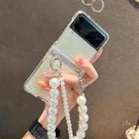 „Samsung Galaxy Z Flip 3 4 5g Case Crossbody Pearl Lanyard“, permatomas kietas kompiuterio vyrių apsaugas telefono dangtelis, atsparus smūgiams For Samsung Z Flip 4