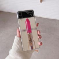For Samsung Galaxy Z Flip 4 Case 3 Lipstick Lanyard Transparent Folding Cases For Samsung Z Flip 3 5g Shockproof Hard Back Cover Galaxy Z Flip 3