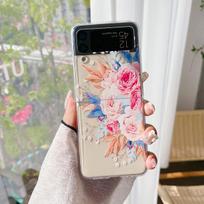 For Samsung Z Flip 4 Case Pink Floral Bracelet Transparent Folding Case For Samsung Z Flip 3 Zflip4 Shockproof Hard Back Cover For Z Flip 4