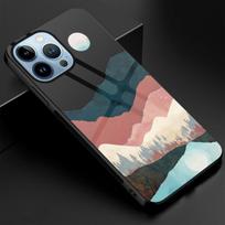 Mountain Scenery Case For Iphone 14 13 11 12 Pro Max Mini Xs Xr X 7 8 6s Plus Se 2022 Tempered Glass Protection Back Cover For iPhone 13Pro Max gray