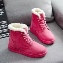 Winter Snow Boots Women's Short Boots Short Tube Warm Boots Lace Up Women's Shoes Flat Heels Fashion Martin Cotton Boots 36 rožinė