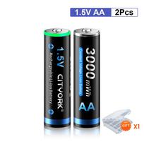 Cityork 1,5 V AA įkraunama baterija 3000 mWh AA 1,5 V ličio jonų įkraunama baterija AA 1,5 V žaislų fotoaparato žibintuvėlis juoda