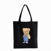 Moteriškos drobės krepšelis mielas gyvūnas lokys ant peties krepšio marginimas Crossbody rankinė Kasdienis pirkėjo krepšys mielas mergaitei Bolsas 34*42cm black