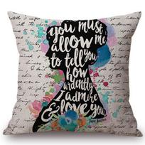 18  Square Floral Jane Austen Quotation Letter Print Sofa throw pillow cover case cotton Linen Nordic Masterpiece Cushion Cover 450mm*450mm black