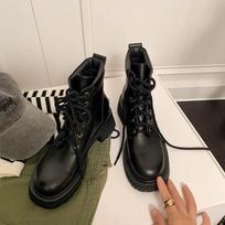 Krazing Pot Cow Leather Autumn Winter Shoes Western Cowboy Boots Round Toe Thick Med Heels Lace Up Women Ankle Boots 34 juoda