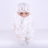 Vyrų kalėdinis vaidmenų žaidimas veido plaukų perukas Kalėdų senelio barzdos perukas Baltas garbanotas ilgi sintetiniai plaukai Kalėdų Cosplay kostiumas, dovana plaukams 65cm balta