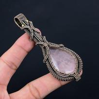 Rose Quartz Gemstone Pure Copper Wire Wrapped Handmade Jewelry Pendant For Gift 3.94 Inches rožinė