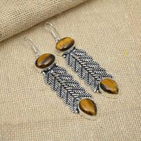 Tiger's Eye Gemstone 925 Sterling Silver Handmade Designer Jewelry Earrings Gift For Her 2.95 Inches ruda