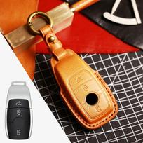 Natūralios odos HALLMO automobilio raktų dėklas, skirtas Mercedes Benz E300 4 Buttons raudona