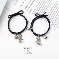 CUCU 2 Pcs/lot New Personality Rainbow Best Friend Charm Bracelet Adjustable Friendship Couple Bracelets Handmade Lucky Jewelry Gifts black
