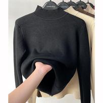 Elegantiškas megztinis su puskakliu storu aksomu moteriškas žieminis laisvalaikis megztas megztinis šiltas trikotažas Viršutiniai biuro moteriški drabužiai 29264 One Size juoda